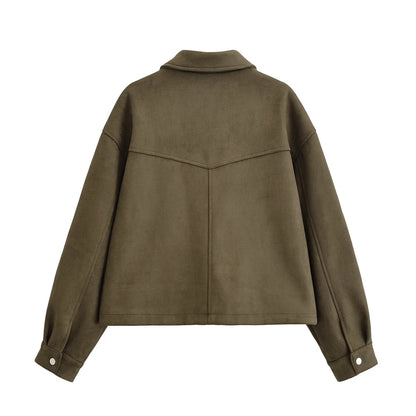 YENKYE Women Front Patch Pockets Faux Leather Bomber Jacket Long Sleeve Zipper Autumn Winter Coat 2025 Loose Outerwear