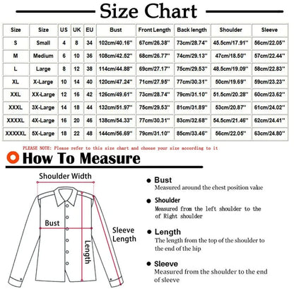 Size chart for shirts with measurements in various units