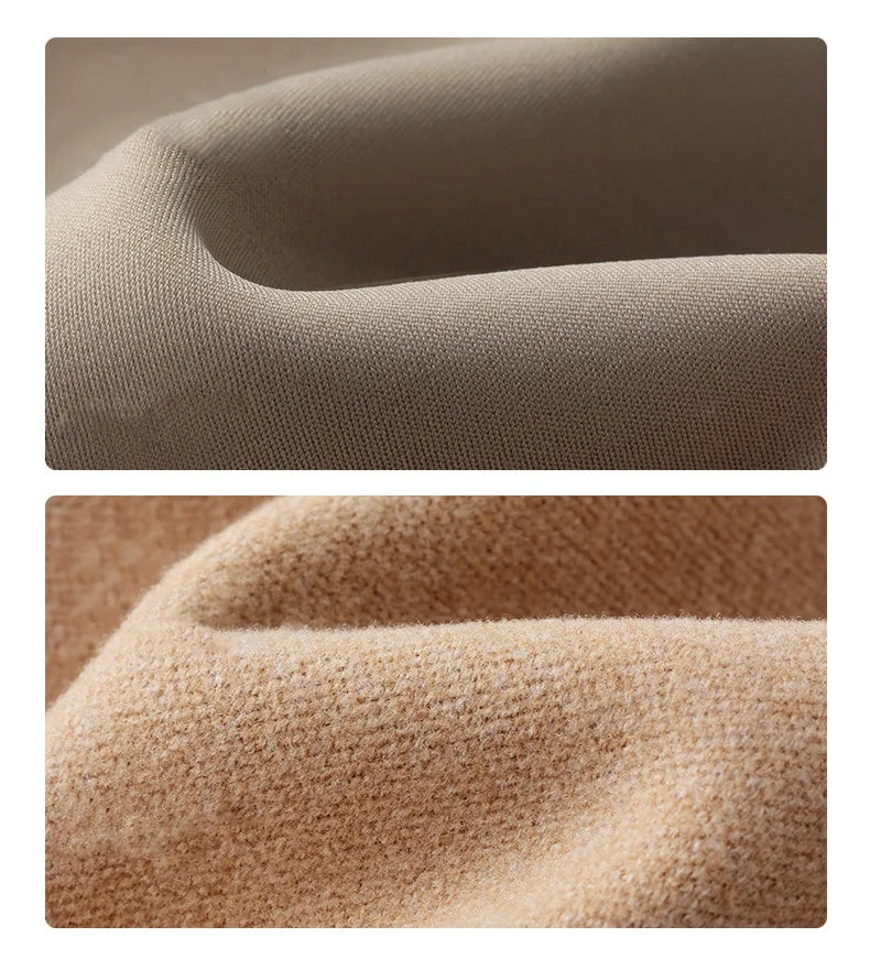 Close-up of two fabric swatches, one textured and one smooth, on a white background.