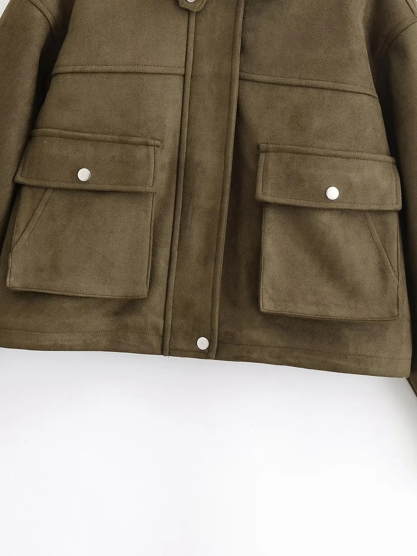 YENKYE Women Front Patch Pockets Faux Leather Bomber Jacket Long Sleeve Zipper Autumn Winter Coat 2025 Loose Outerwear