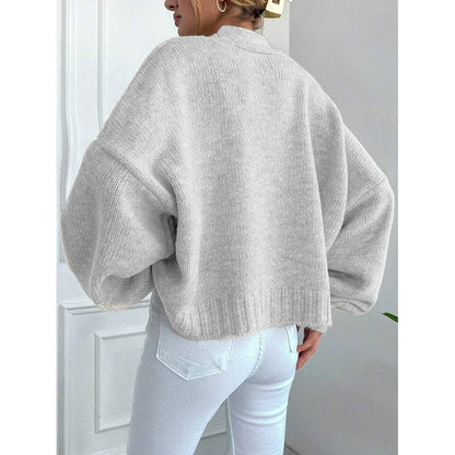 Knitted Cardigan Women's 2025 Autumn And Winter New Item Casual Loose V-neck Lantern Sleeves Knitted Sweater Women