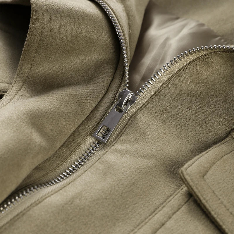 Fashion Suede Solid Coats Women Stand Neck Full Sleeve Zipper Pocket Jackets 2025 Autumn Winter New Female Moto Style Outerwear