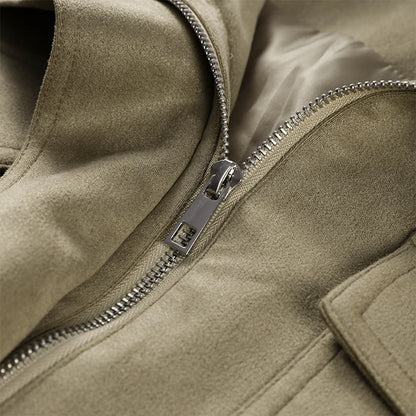 Fashion Suede Solid Coats Women Stand Neck Full Sleeve Zipper Pocket Jackets 2025 Autumn Winter New Female Moto Style Outerwear