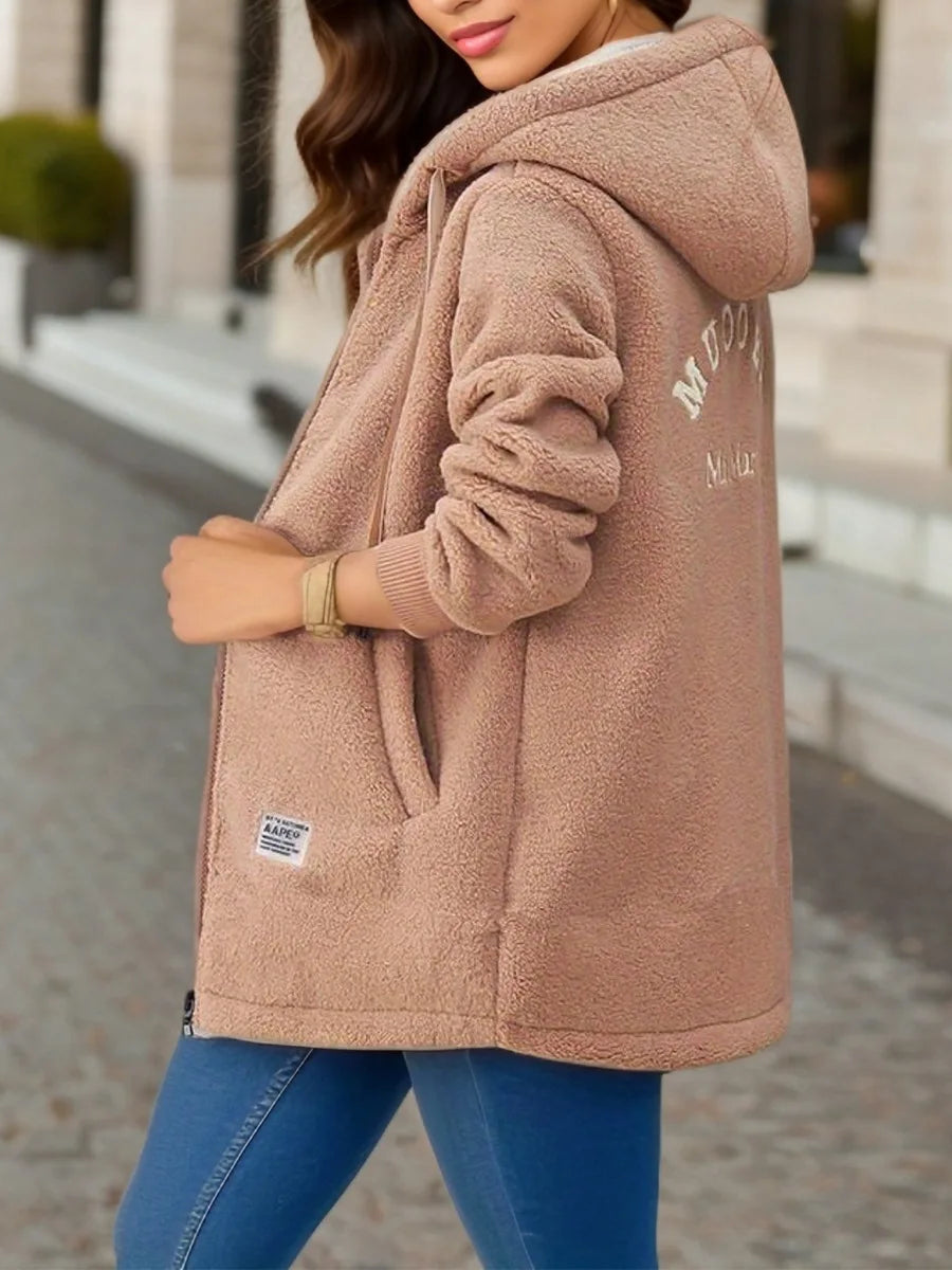 Women's Hooded Top  Winter Coat Thickened Fleece-lined Sweatshirt Carِdigan Winter Trendy New Style Lamb Wool Jacket Ladies