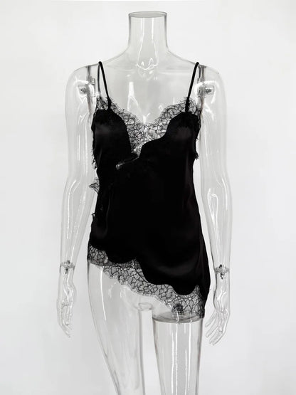 Black lace lingerie set on a transparent mannequin against a white background