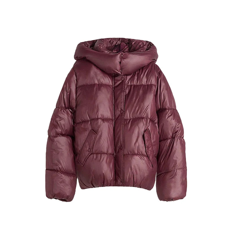 Maroon puffer jacket on a white background