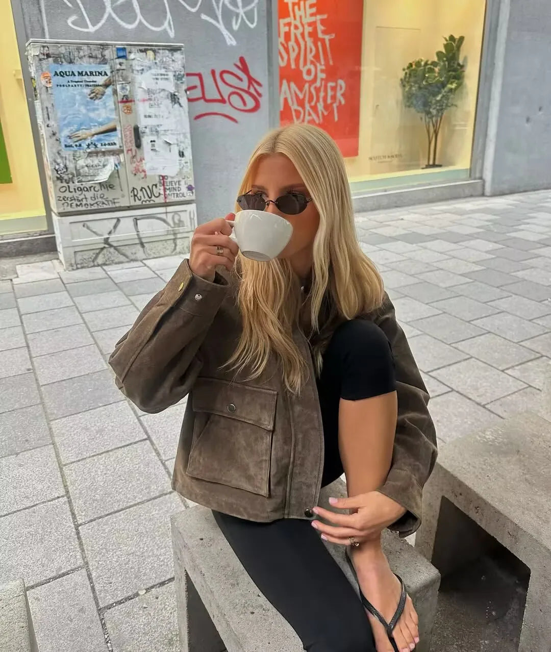 YENKYE Women Front Patch Pockets Faux Leather Bomber Jacket Long Sleeve Zipper Autumn Winter Coat 2025 Loose Outerwear