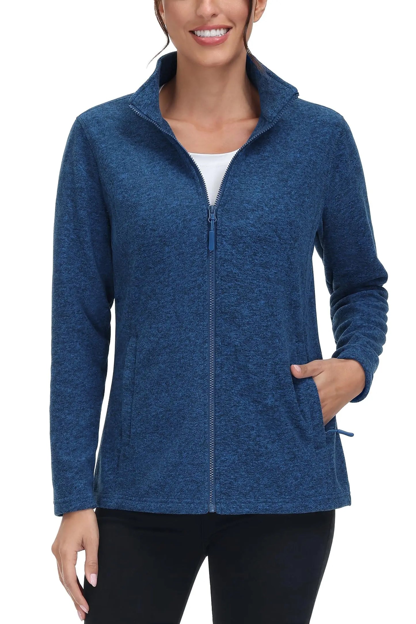 TACVASEN Spring/Autumn Lightweight Full Zip Fleece Jackets Womens Turtleneck Sweater Sports Warm Sweatshirts Thermal Casual Tops