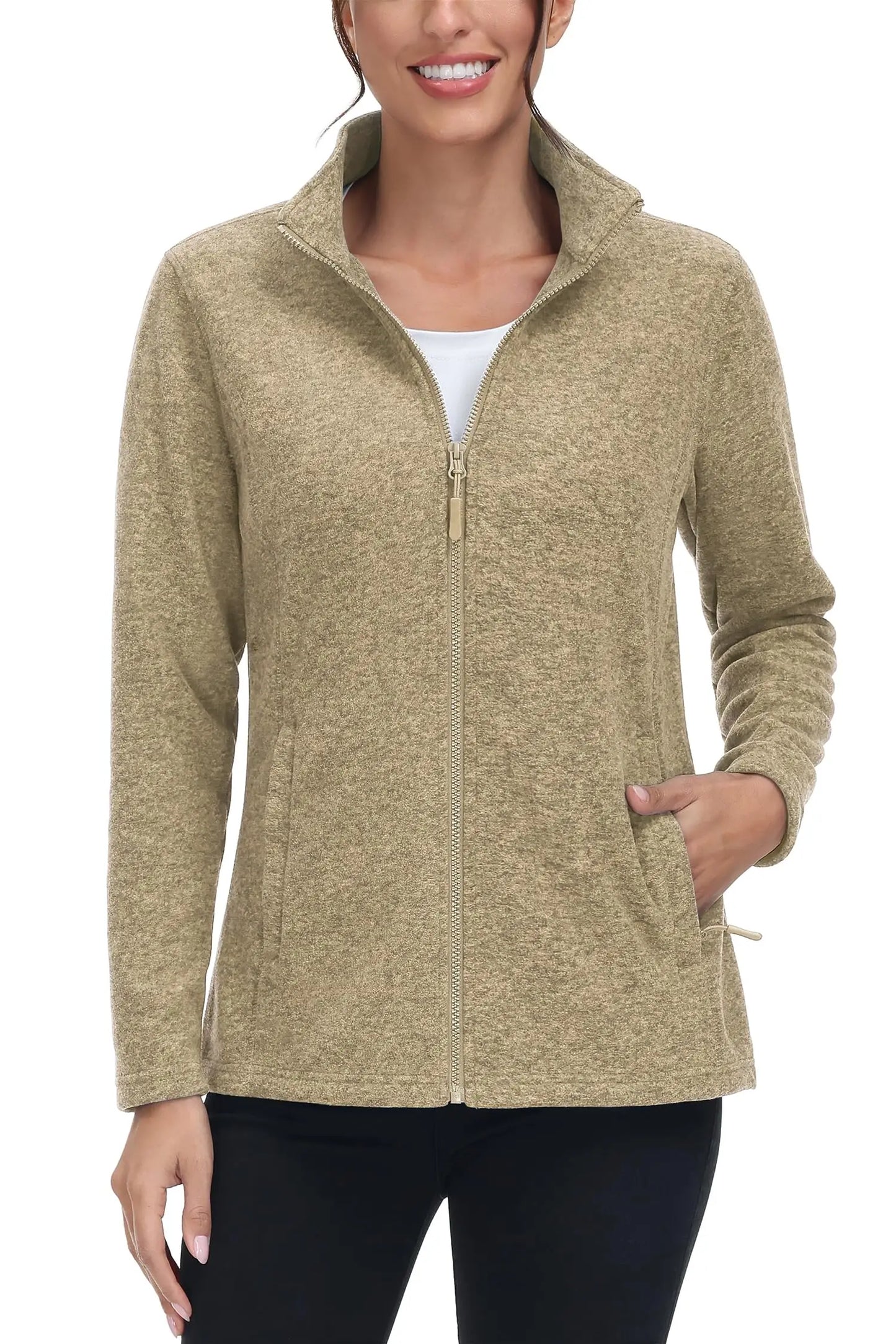 TACVASEN Spring/Autumn Lightweight Full Zip Fleece Jackets Womens Turtleneck Sweater Sports Warm Sweatshirts Thermal Casual Tops