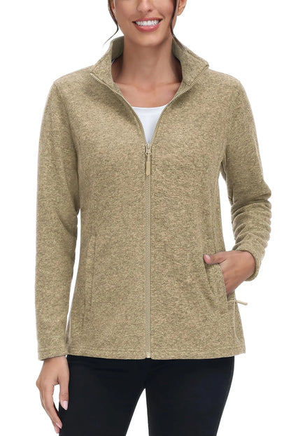 TACVASEN Spring/Autumn Lightweight Full Zip Fleece Jackets Womens Turtleneck Sweater Sports Warm Sweatshirts Thermal Casual Tops