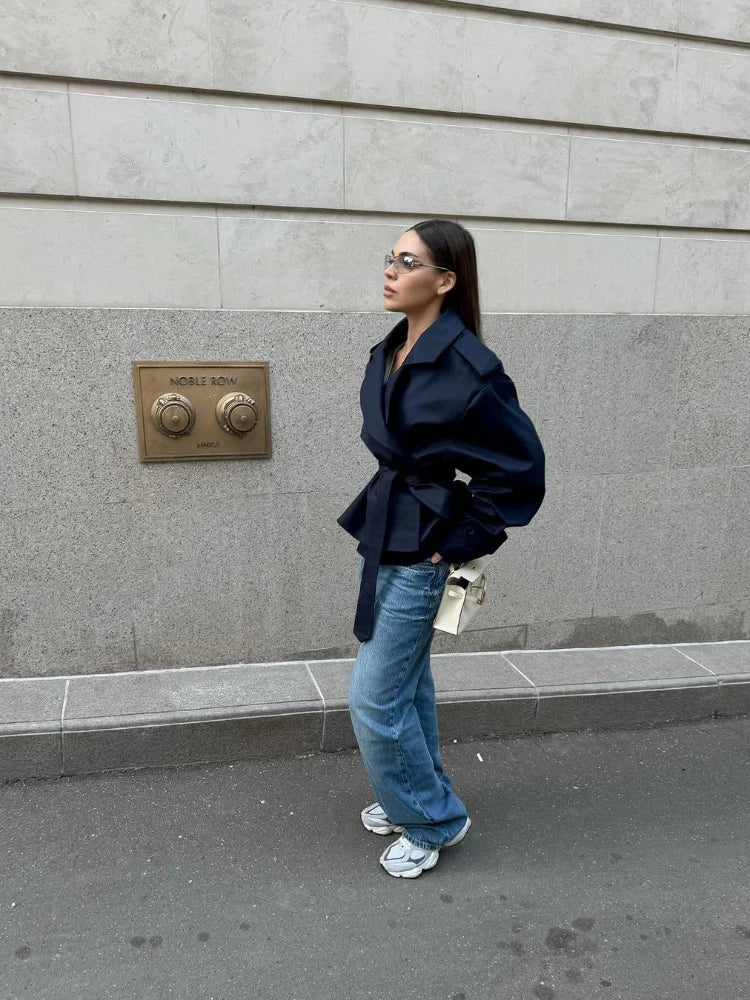 Solid Belted Oversized Windbreaker Women's Fashion Full Sleeve Button Loose Long Coat 2025 Office Lady Daily Commute Overcoats