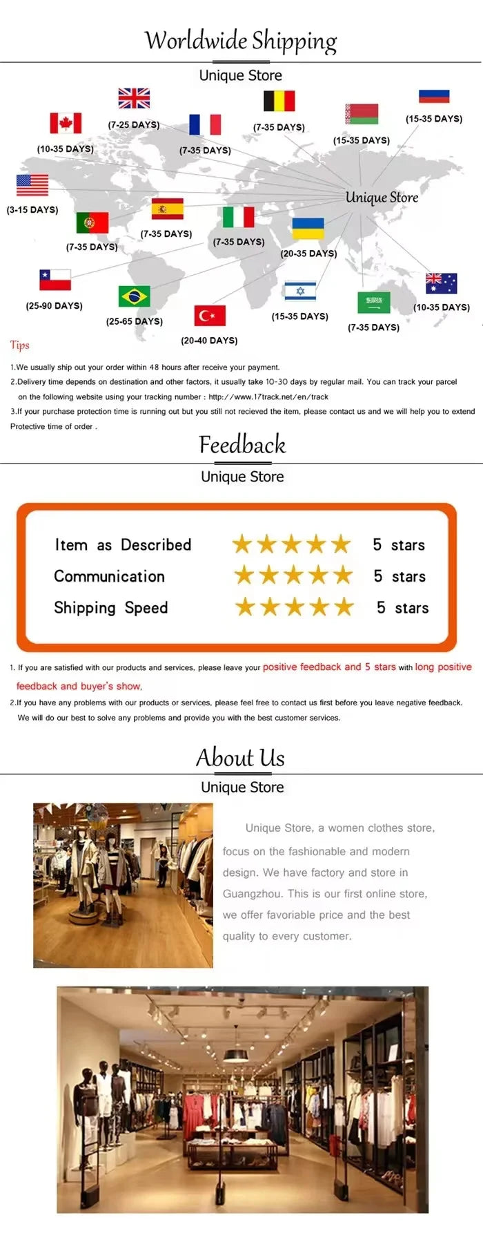 Worldwide shipping map with flags and a feedback section on a white background.