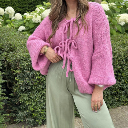 Knitwear Lace-Up Hollow Out Cardigan Top Women's Patchwork Fashion Autumn High Street Clothes Knit Y2k Bandage Cardigan