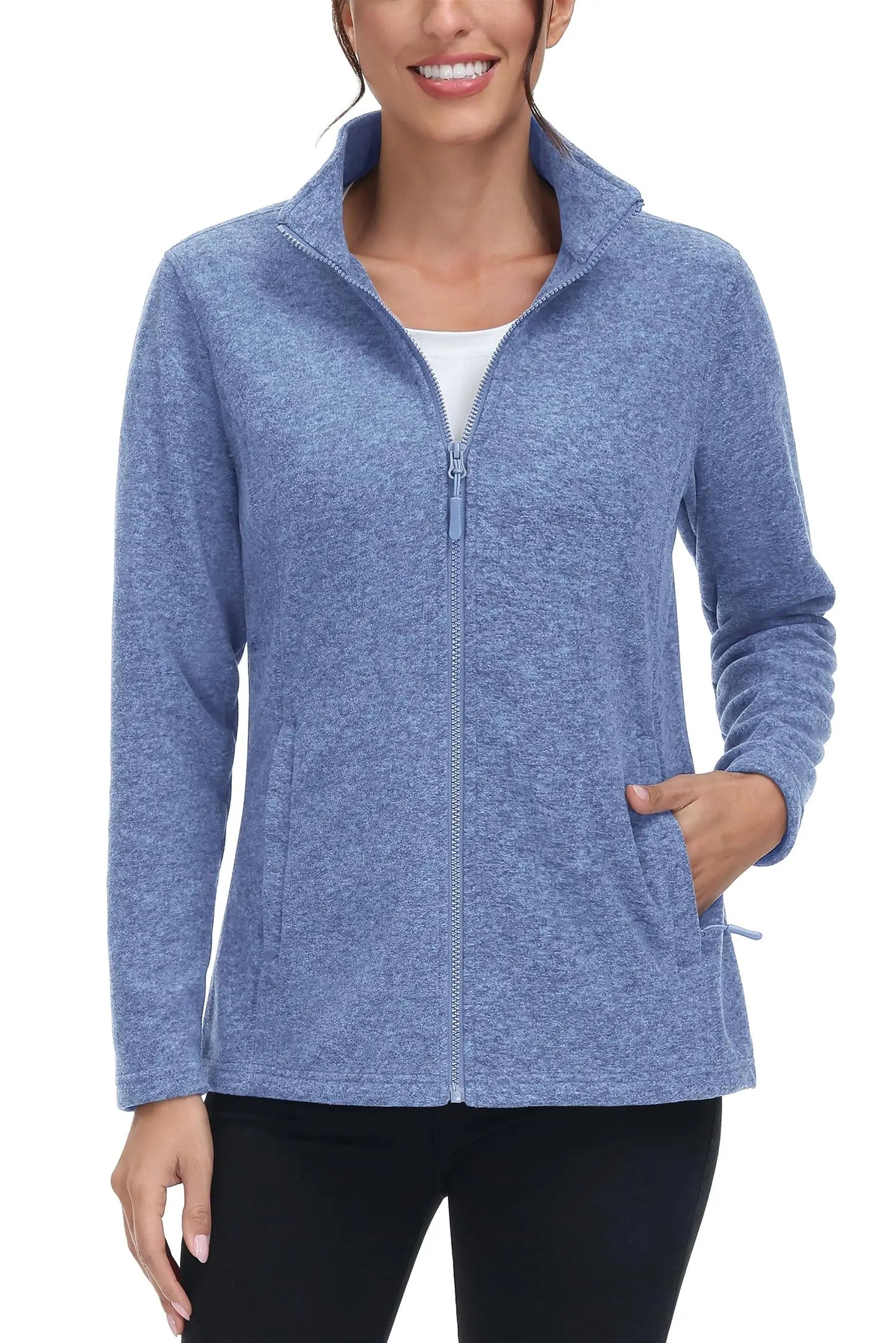 TACVASEN Spring/Autumn Lightweight Full Zip Fleece Jackets Womens Turtleneck Sweater Sports Warm Sweatshirts Thermal Casual Tops