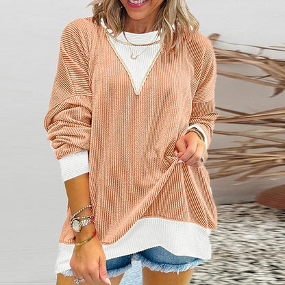 Autumn Winter O Neck Long Sleeve Sweatshirt Women Casual Patchwork Color Pullover Shirt Women Fashion BLouses