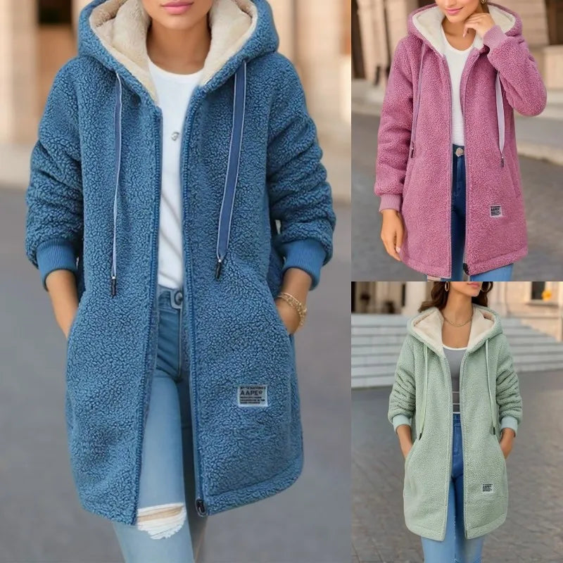 Women's Hooded Top  Winter Coat Thickened Fleece-lined Sweatshirt Carِdigan Winter Trendy New Style Lamb Wool Jacket Ladies