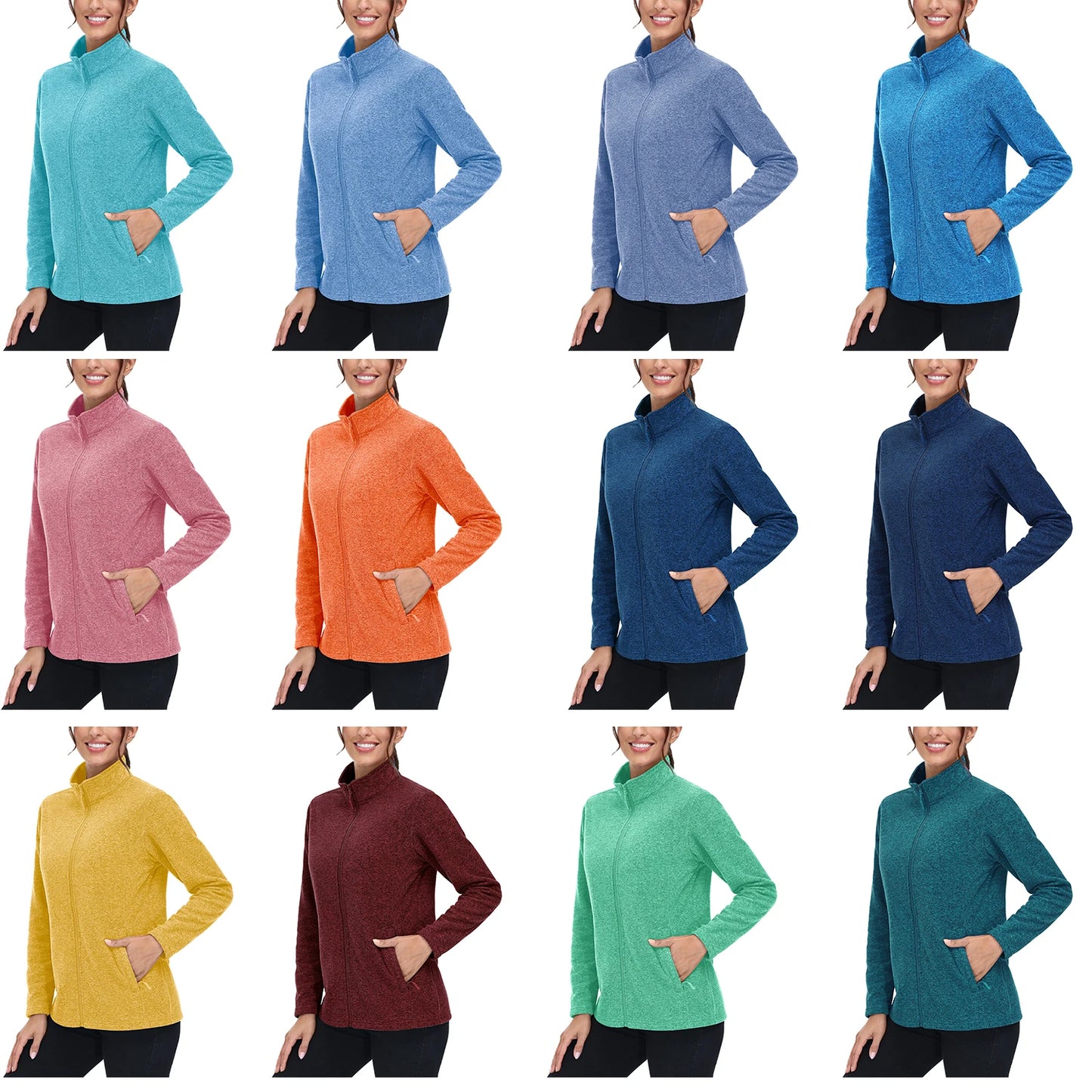 TACVASEN Spring/Autumn Lightweight Full Zip Fleece Jackets Womens Turtleneck Sweater Sports Warm Sweatshirts Thermal Casual Tops