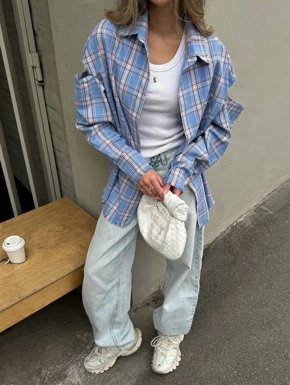 Fashion Checkered Pattern Shirts Women Elegant Lapel Long Sleeve Single Breasted Pocket Loose Top 2025 Daily Street Outerwear