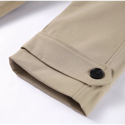 Solid Lapel Lace Up Jacket Elegant Chic Full Sleeve Button Loose Long Coat For Women 2025 New Office Lady Daily Commute Overcoat