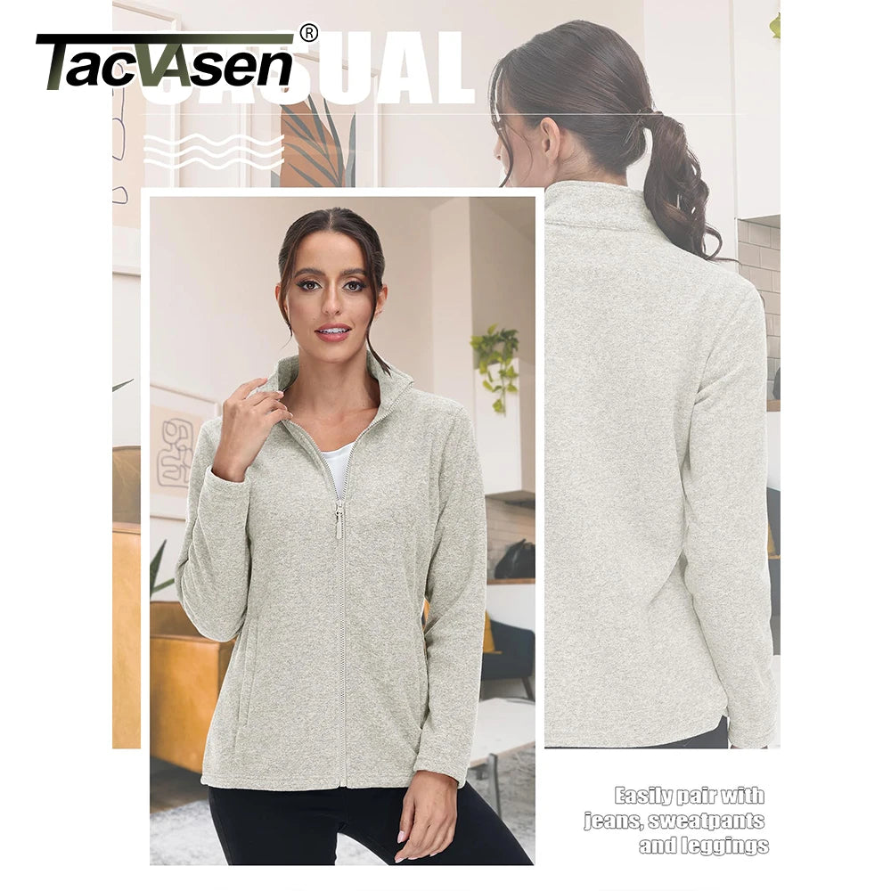 TACVASEN Spring/Autumn Lightweight Full Zip Fleece Jackets Womens Turtleneck Sweater Sports Warm Sweatshirts Thermal Casual Tops