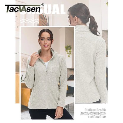 TACVASEN Spring/Autumn Lightweight Full Zip Fleece Jackets Womens Turtleneck Sweater Sports Warm Sweatshirts Thermal Casual Tops