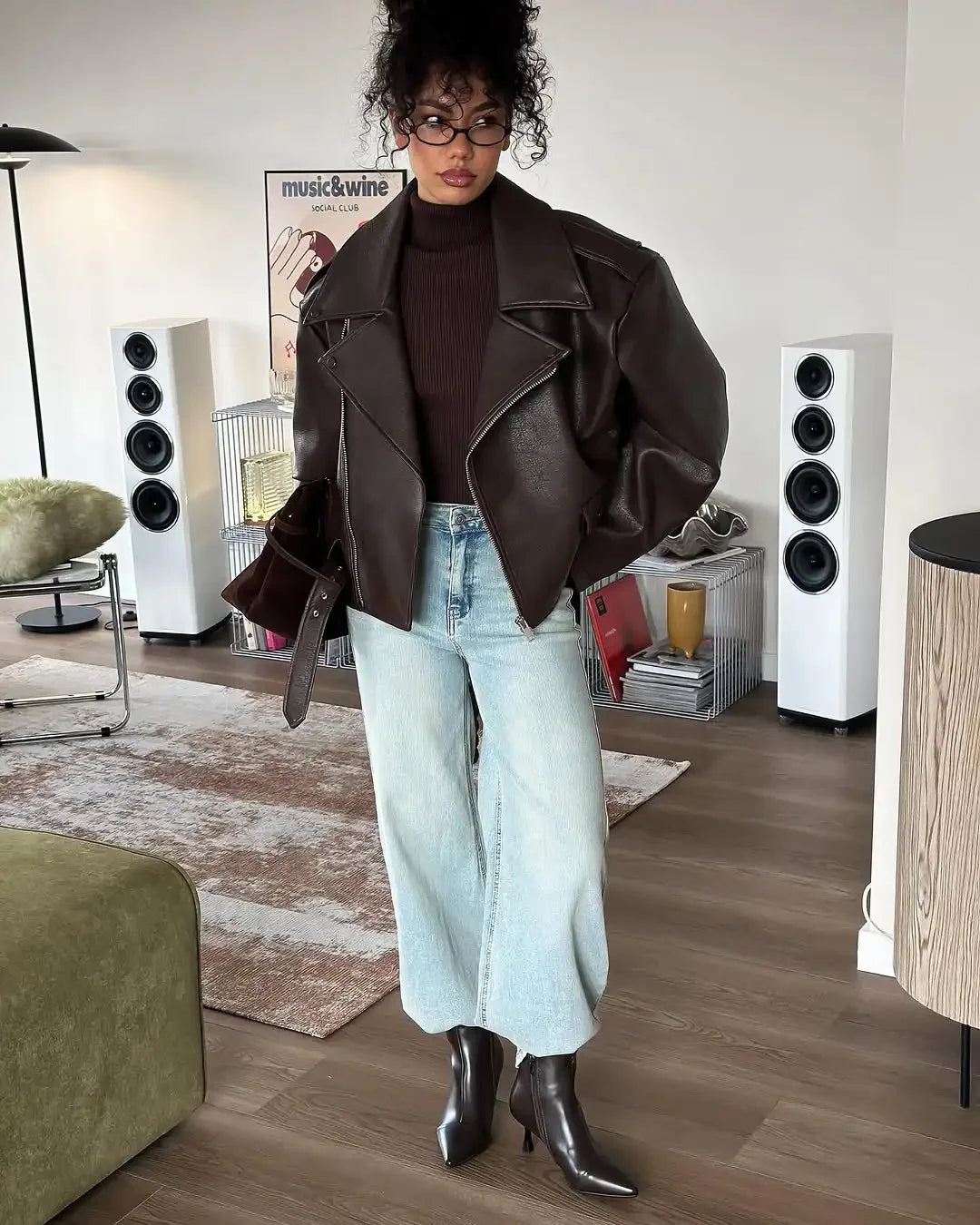 Casual Dark Red  Zipper Leather Short Jackets Women Long Sleeve Lace Up Lapel Loose Button Coat Lady Daily High Street Wear 2025