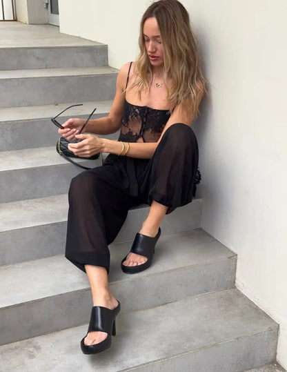 Lady Lace Patchwork Sling Top Sexy Sleeveless Off-shoulder Single Breasted See Through Blouse Women Chic Vacation Party Tops