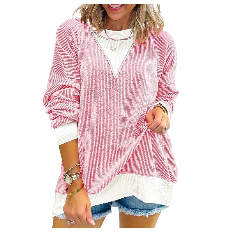 Autumn Winter O Neck Long Sleeve Sweatshirt Women Casual Patchwork Color Pullover Shirt Women Fashion BLouses