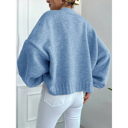 Knitted Cardigan Women's 2025 Autumn And Winter New Item Casual Loose V-neck Lantern Sleeves Knitted Sweater Women