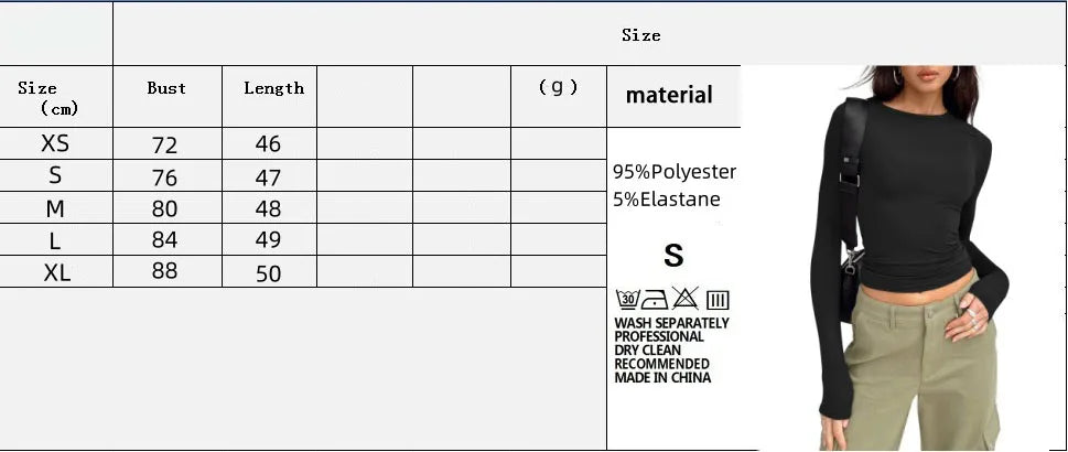 1pcs Four Seasons Fashion Senior Women T-shirt Long Sleeve Crew Neck Solid Slim Fit Tee Ladies Crop Top  Daily Streetwear Camis