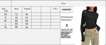 1pcs Four Seasons Fashion Senior Women T-shirt Long Sleeve Crew Neck Solid Slim Fit Tee Ladies Crop Top  Daily Streetwear Camis