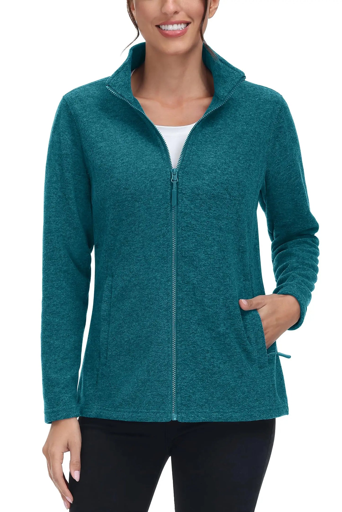 TACVASEN Spring/Autumn Lightweight Full Zip Fleece Jackets Womens Turtleneck Sweater Sports Warm Sweatshirts Thermal Casual Tops