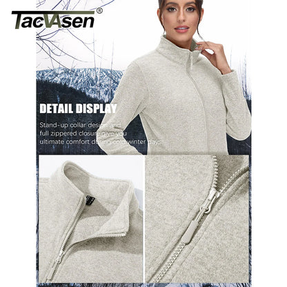 TACVASEN Spring/Autumn Lightweight Full Zip Fleece Jackets Womens Turtleneck Sweater Sports Warm Sweatshirts Thermal Casual Tops