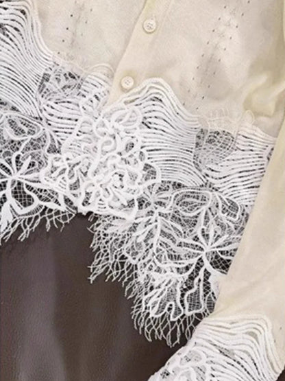 Retro V-Neck Single Breasted Lace Patchwork Knitted Cardigan 2025 New Fashion Spring Women'S Clothing