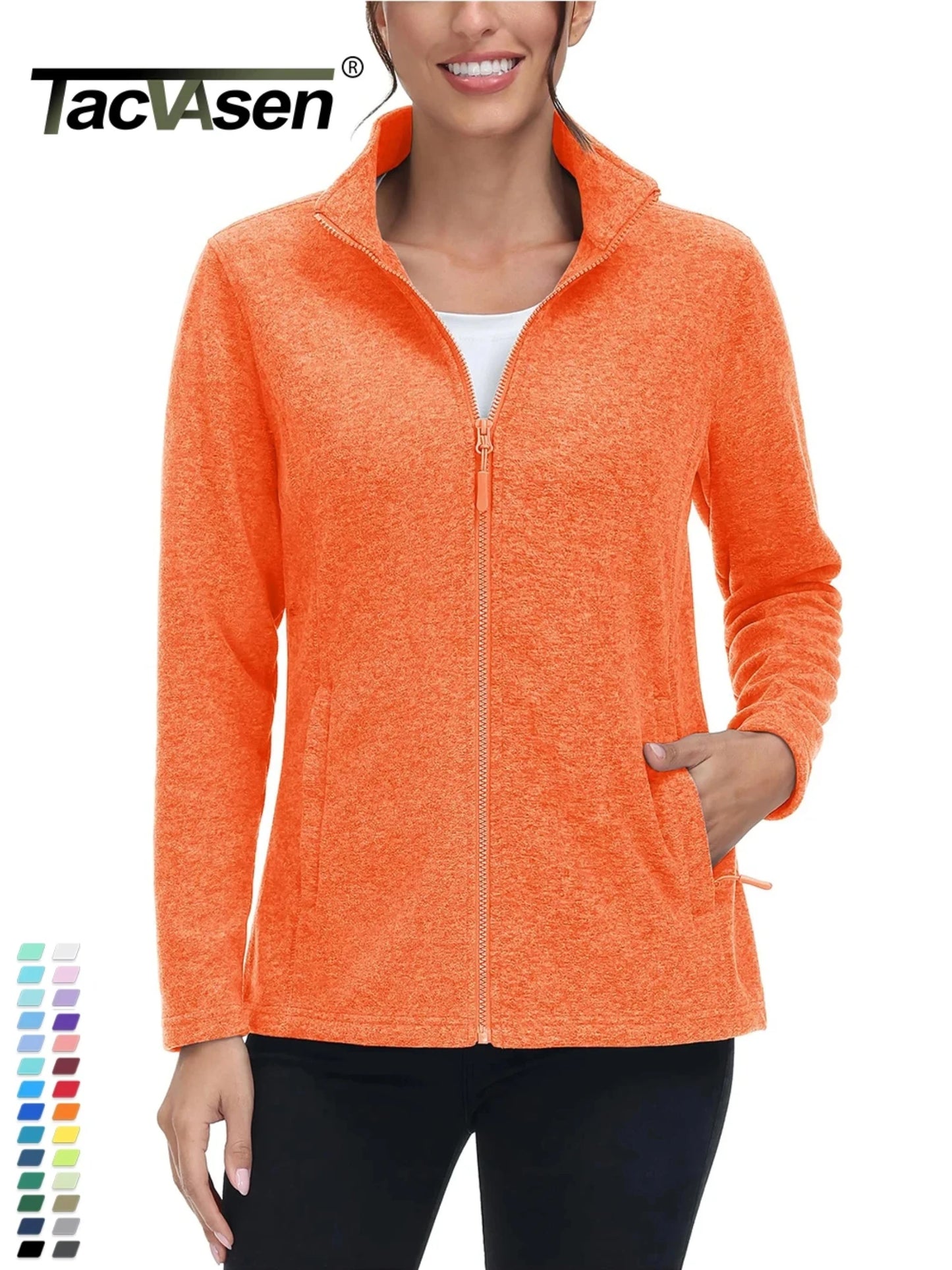 TACVASEN Spring/Autumn Lightweight Full Zip Fleece Jackets Womens Turtleneck Sweater Sports Warm Sweatshirts Thermal Casual Tops