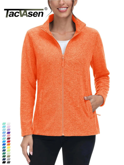 TACVASEN Spring/Autumn Lightweight Full Zip Fleece Jackets Womens Turtleneck Sweater Sports Warm Sweatshirts Thermal Casual Tops