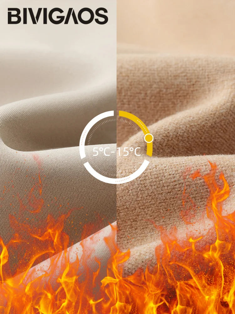 Textile with temperature range and flame resistance depicted, featuring the brand 'BIVIGAOS'.