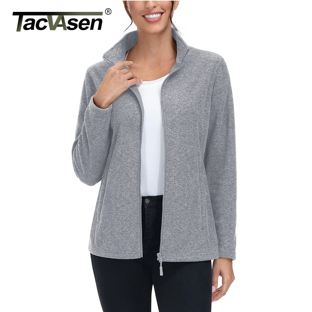 TACVASEN Spring/Autumn Lightweight Full Zip Fleece Jackets Womens Turtleneck Sweater Sports Warm Sweatshirts Thermal Casual Tops