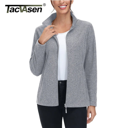 TACVASEN Spring/Autumn Lightweight Full Zip Fleece Jackets Womens Turtleneck Sweater Sports Warm Sweatshirts Thermal Casual Tops