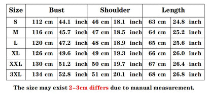 Size chart for clothing with measurements in centimeters and inches.