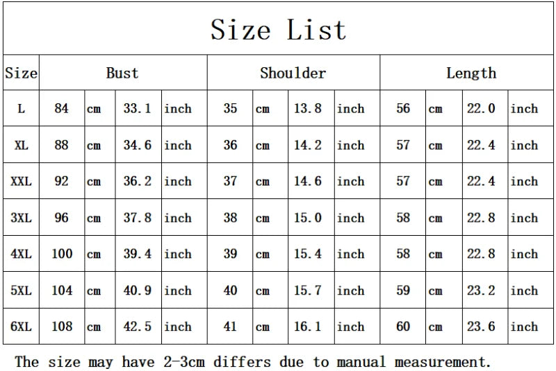 Size chart for clothing with measurements in centimeters and inches.