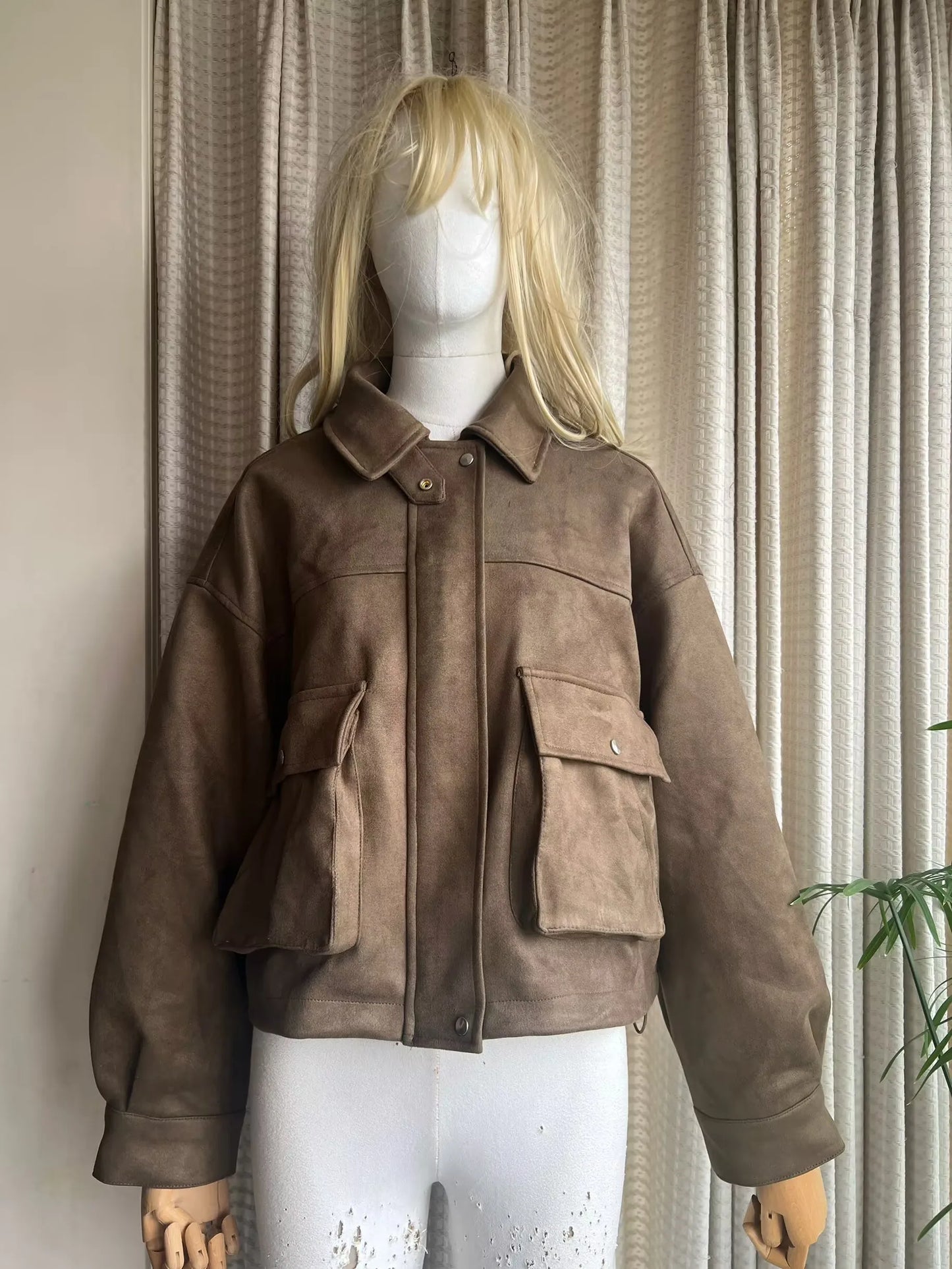 YENKYE Women Front Patch Pockets Faux Leather Bomber Jacket Long Sleeve Zipper Autumn Winter Coat 2025 Loose Outerwear