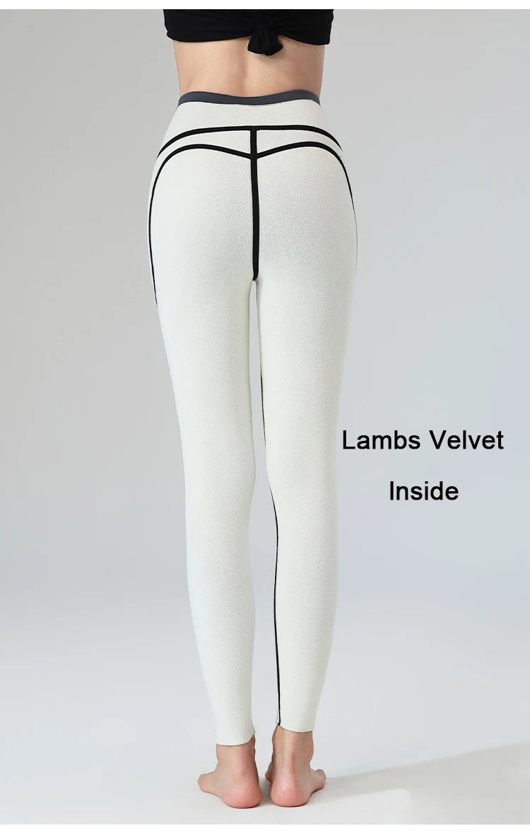 BIVIGAOS Autumn Winter Fleece Pocket Sharkskin Leggings Women High Waist Tight-Fit Velvet Thickened Warm Sports Running Leggings