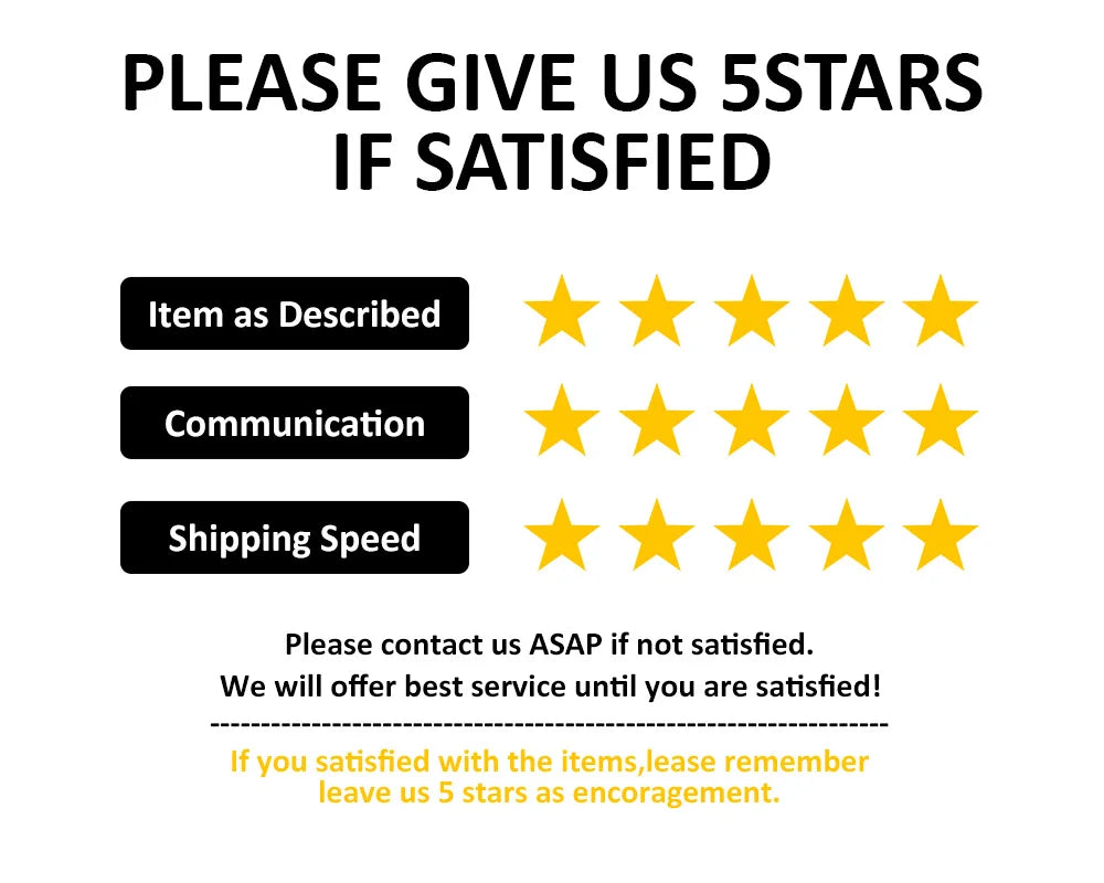 Five-star rating system with text asking for feedback on item description, communication, and shipping speed.