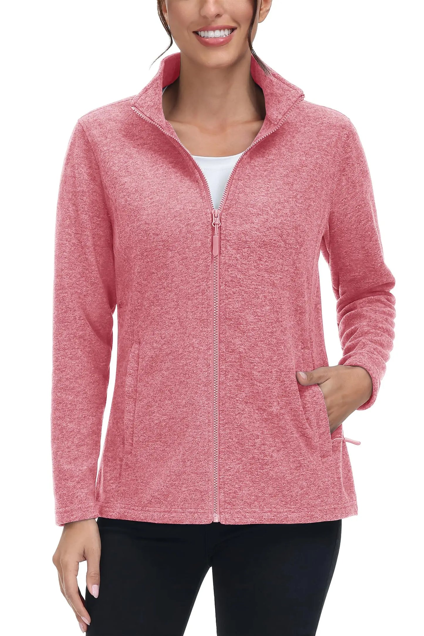 TACVASEN Spring/Autumn Lightweight Full Zip Fleece Jackets Womens Turtleneck Sweater Sports Warm Sweatshirts Thermal Casual Tops