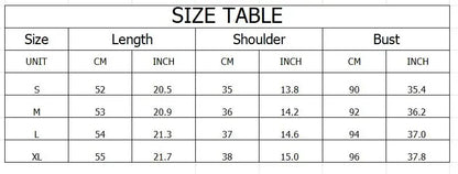 Size chart for clothing with measurements in centimeters and inches.
