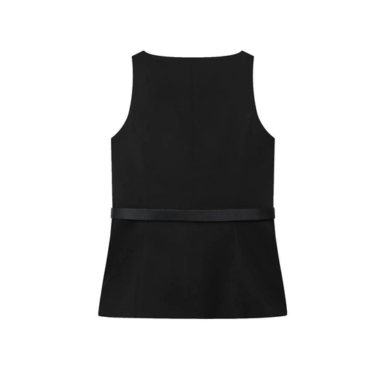 Black sleeveless top on a white background