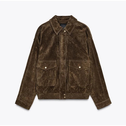 Brown suede jacket on a white background