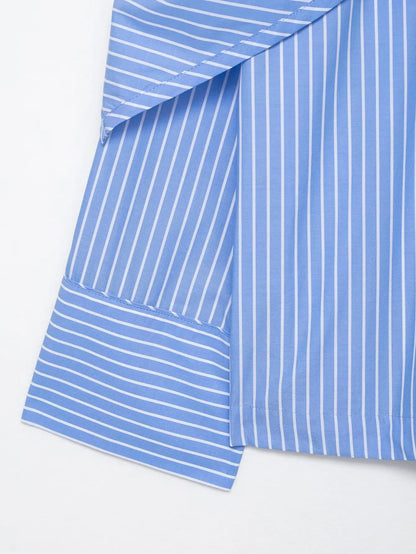 Blue and white striped fabric on a white background