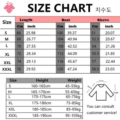 Size chart for clothing with measurements in centimeters and inches.